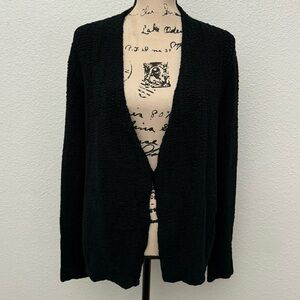 Eileen Fisher Silk Blend Open Front Textured Cardigan Black Small